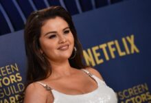 Selena gomez means business in a modern power suit