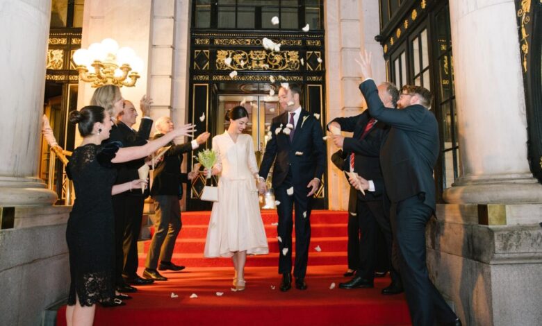 Lilah ramzi city hall wedding vintage bergdorf goodman dress