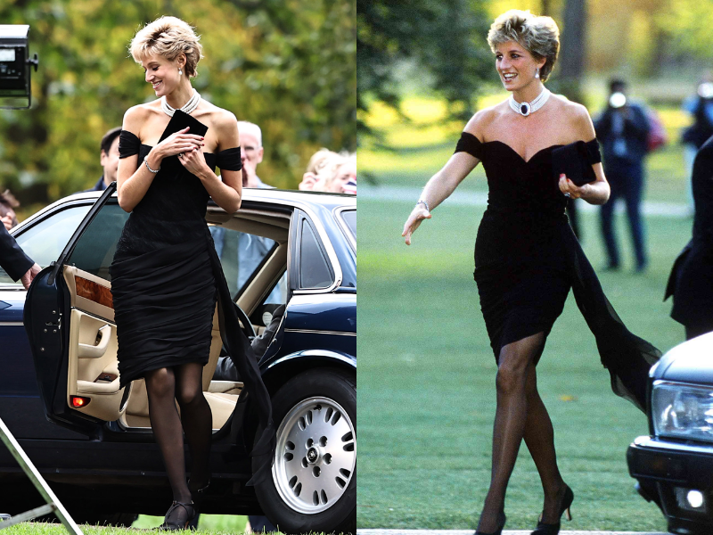 Diana revenge dress princess vanity black party getty her prince wearing fair iconic charles little summer 1994
